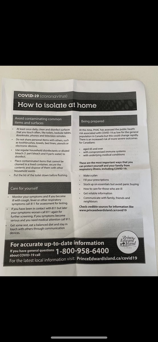 IsabelleSpinney's tweet photo. Really helpful sheet they gave my mom at the confederation bridge screening station as she returned to the island from shediac!  I’ve been very impressed at PEI’s response to the pandemic! https://t.co/UzGlLrMvjb
