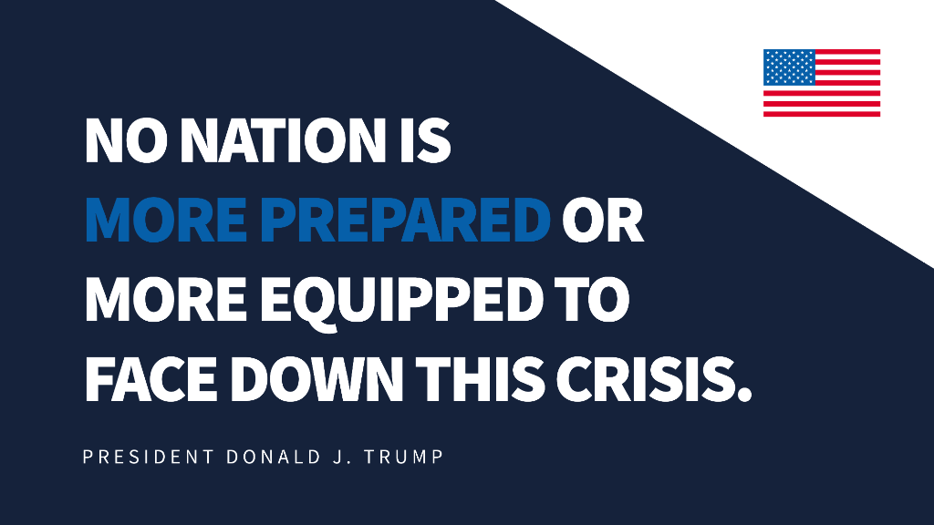 WhiteHouse45's tweet photo. "I want you to know that your federal government will unleash every authority, resource, and tool at its disposal to safeguard the lives and health of our people.

So we’re with you every step of the way." — President @realDonaldTrump https://t.co/tYncbXBJM0