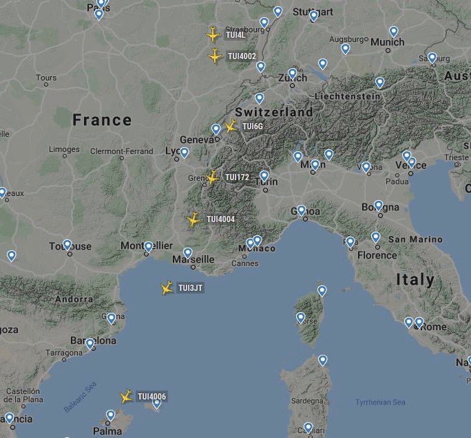 TUIGroup's tweet photo. #Welcomehome: Today, a total of 83 planes throughout the Group took off to bring guests back home. ✈️ Have a look at this picture of our aircrafts heading to the Balearics. 
#LetsTUIthistogether

(Screenshot: https://t.co/YnfWFKxRYE) https://t.co/w5GLw6kL9C