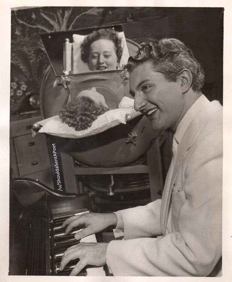 Ben_Hawkes's tweet image. If you do not isolate, this could happen to you: trapped in an iron lung, unable to escape serial piano-botherer Liberace.