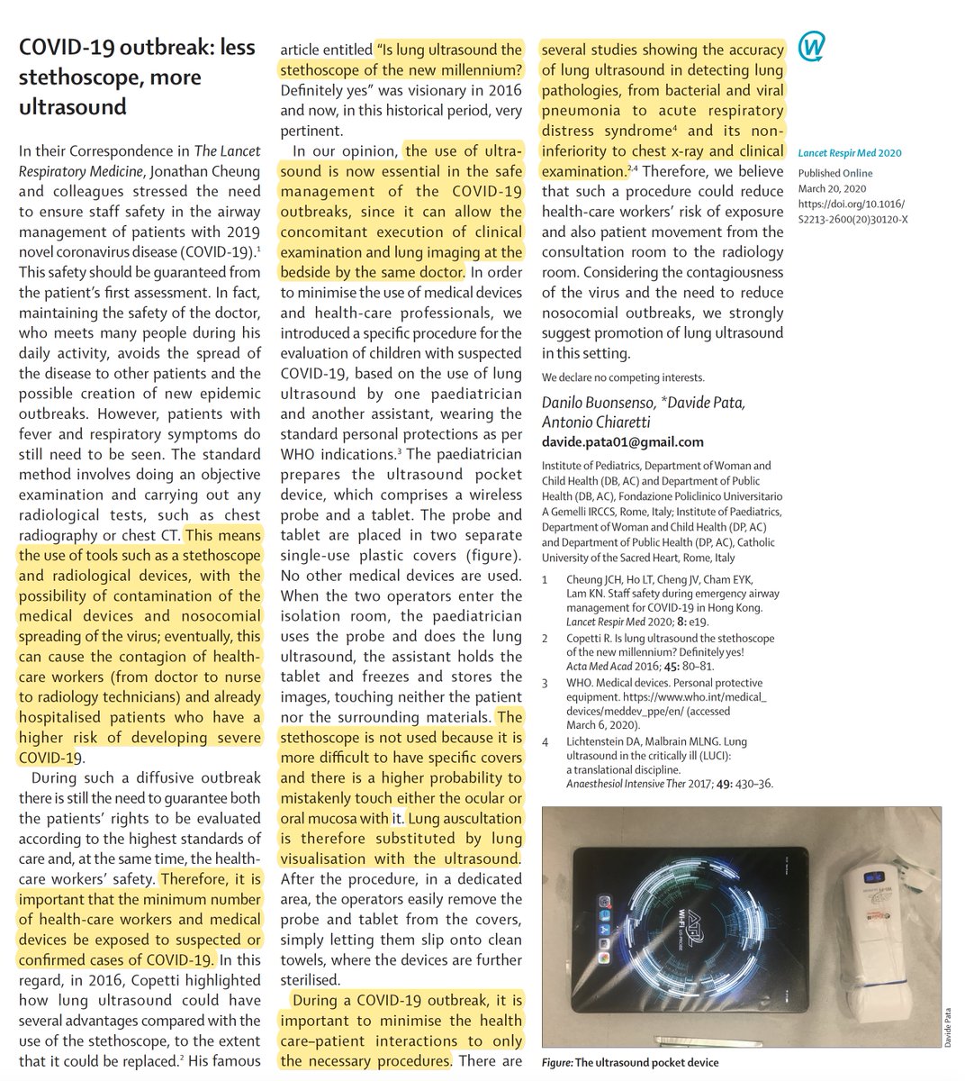 EricTopol's tweet photo. Smartphone ultrasound for #COVID19:
"In our opinion, the use of ultrasound is now essential in the safe management of the COVID-19 outbreaks"
@LancetRespirMed 
https://t.co/7R3qk3WboR @surf4children https://t.co/kZ917fEBGV