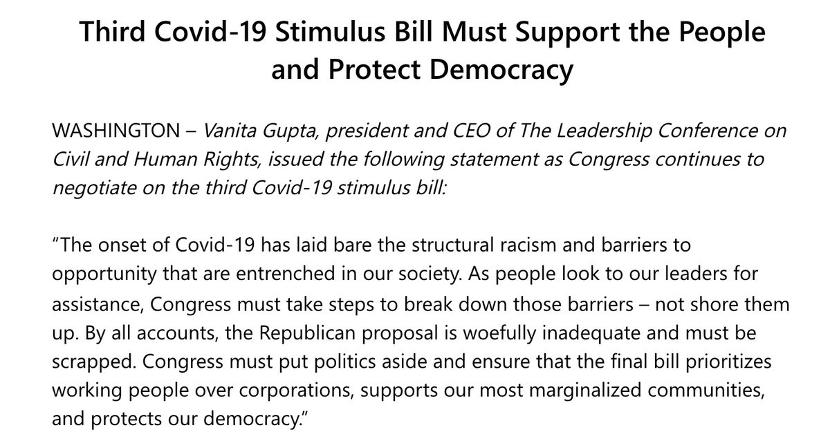 Screenshot of our statement on the third COVID-19 bill. The full text is available at the link in the original tweet.