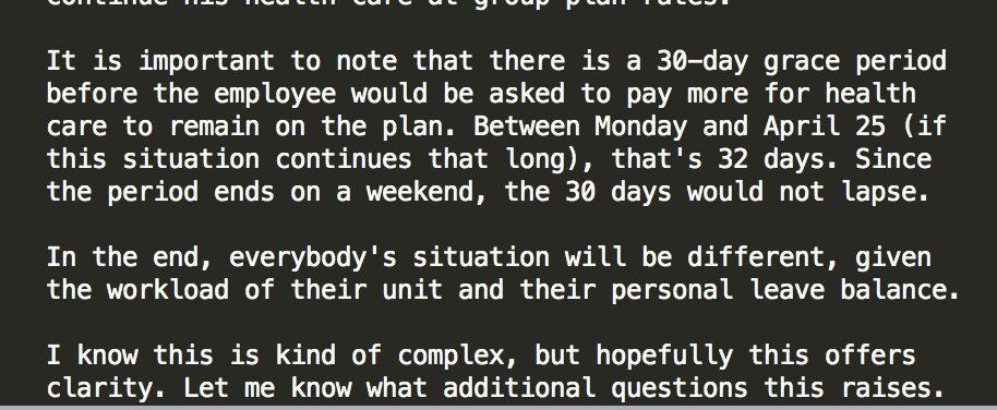 Employees at Western Michigan U. whose work hours are fully or partially curtailed will need to rely on banked leave hrs, as well as an emergency allowance of 80 hrs. Those who expend those hrs will be shifted to non-pay status, but not laid off...