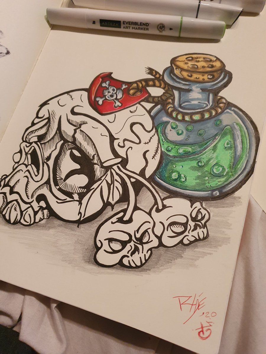 Dr_zero31's tweet photo. Done for the day @artezaofficial #newschool #skull #poisonbottle #everblend https://t.co/7Du4jowqhF