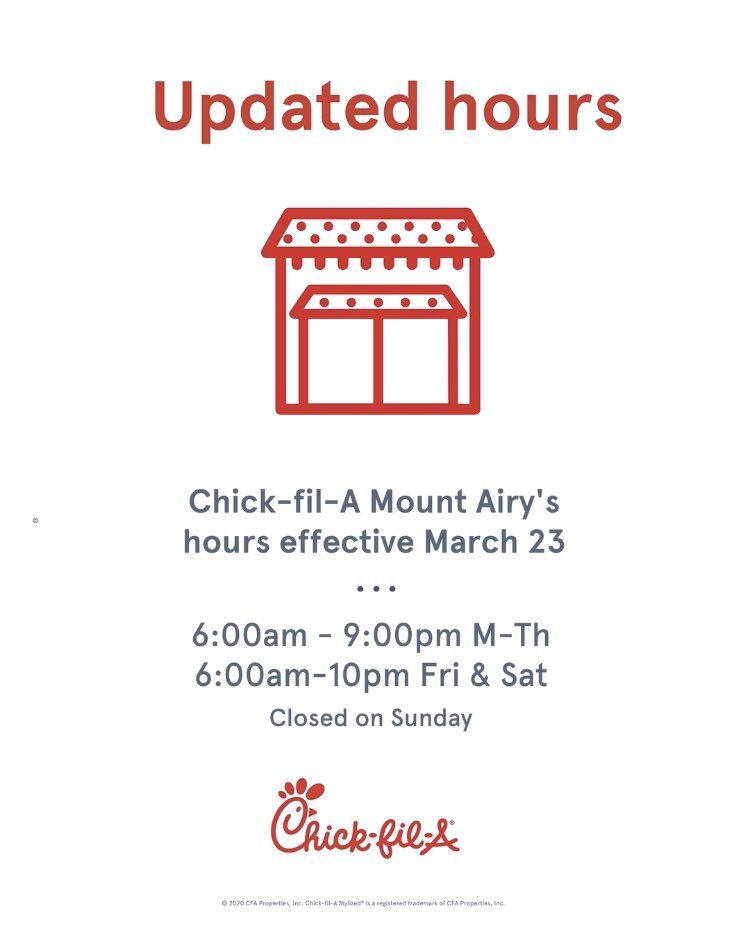 mountairyCFA's tweet photo. Drive-thru and mobile curbside available https://t.co/JQz2yWrbs7