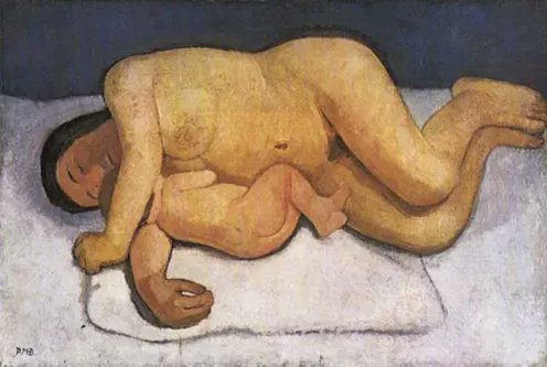 Reclining Mother and Child, 1906 by Expressionist painter Paula Modersohn-Becker #womensart