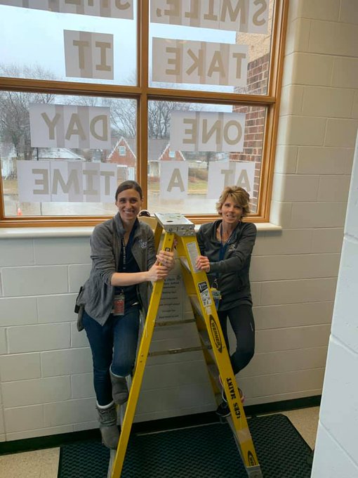 CESA6's tweet photo. SHINE ON! From @Vanessa___Moran: When you drive by @lcmustangs Elementary School, we hope you take some time to read the messages in the windows and be inspired. We can do this and we will do this - together! 💙 #LCStangs #CESA6Proud #thankyouhelpers #shineon☀️😎 https://t.co/DyATQ0EMfS