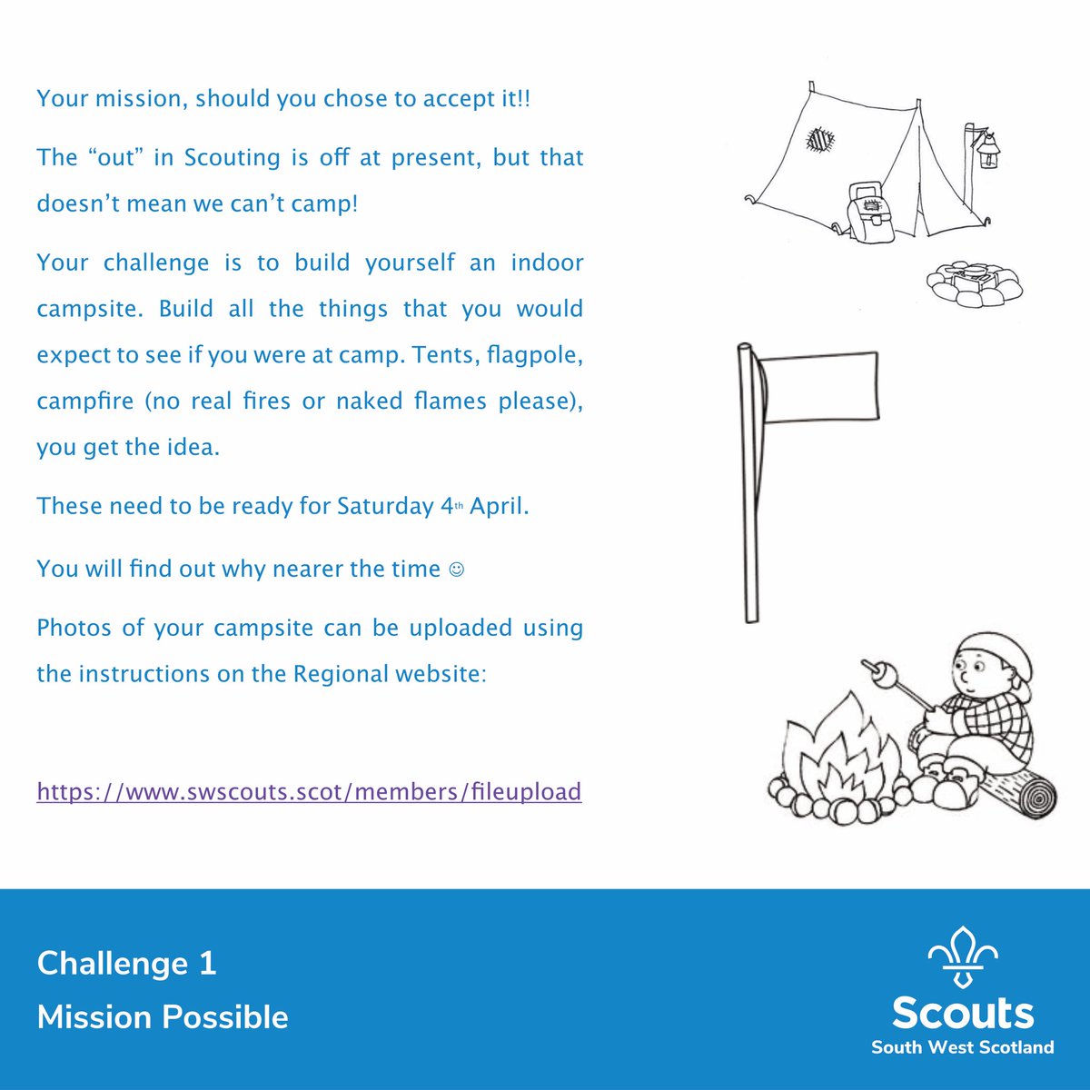 SWSScouts's tweet photo. The Region have decided to run a series of challenges over the coming weeks and months which will be set by the Regional Commissioner and the District Commissioner from each of the Districts. Please share your photos with us when you have completed your challenge. https://t.co/6wt5c5vfKh