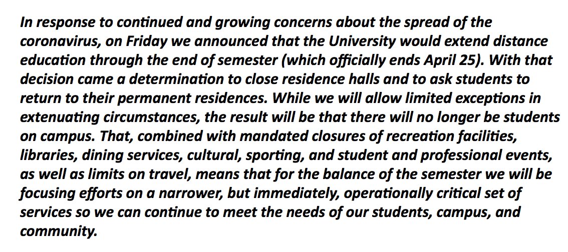 And then a statement from  @WesternMichU  @pres_montgomery. Expect more moves like this from public institutions, especially public regionals. A lot of U's like WMU will be trying to make the least harmful decisions they can, forced to pick from a suite of really shitty options.