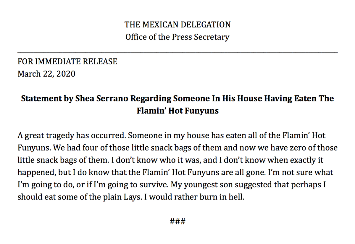 SheaSerrano's tweet photo. press release https://t.co/mlMpV7TNZ3