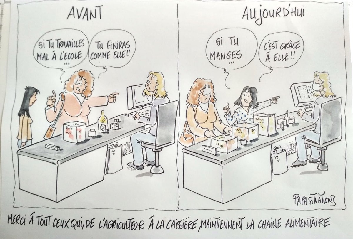 lenasituations's tweet photo. DESSIN DU JOUR DE MON PAPA - 
un petit message à tout ceux qui maintiennent la chaîne alimentaire. ❤️

✍🏽: papasituations https://t.co/G9P4C7OH7h