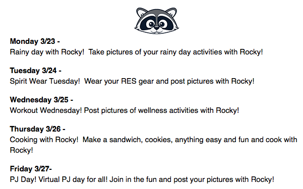 hcpss_res's tweet photo. Happy Sunday Rockburn!  This week we will have Adventures with Rocky! Please join us and use the hashtag #RESAdventureswithRocky  Post here on Twitter as well as on our PTA Facebook Page!  Get creative!  Stay Safe and Healthy!  #TeamRockburn https://t.co/ERTjGyzzWn