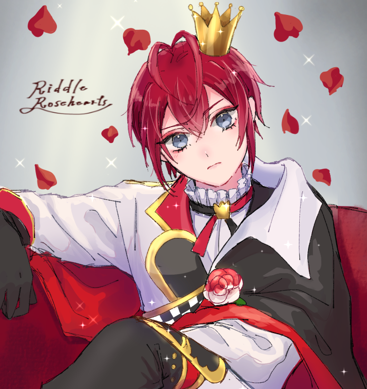 1boy crown male focus red hair rose solo flower  illustration images
