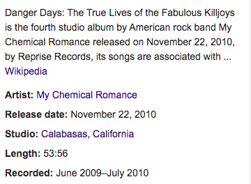 Danger Days: The True Lives of the Fabulous Killjoys — My Chemical RomanceWhat once was pushed with crazy vocals was replaced by hard synths and electronic drums. The guitars lines are still crazy fast and memorable and I'd argue this is an even stronger concept than WTTBP.