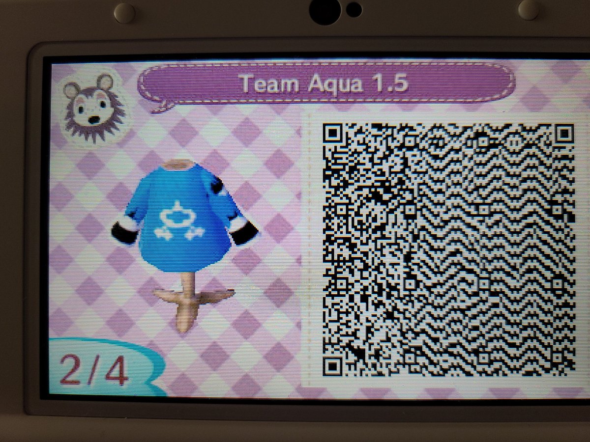 RikoHitsuya's tweet photo. Animal crossing qr code i made awhile ago on new leaf a lil custom design of Pokémon team aqua theme #AnimalCrossingNewHorizons https://t.co/iAh74kQ14v