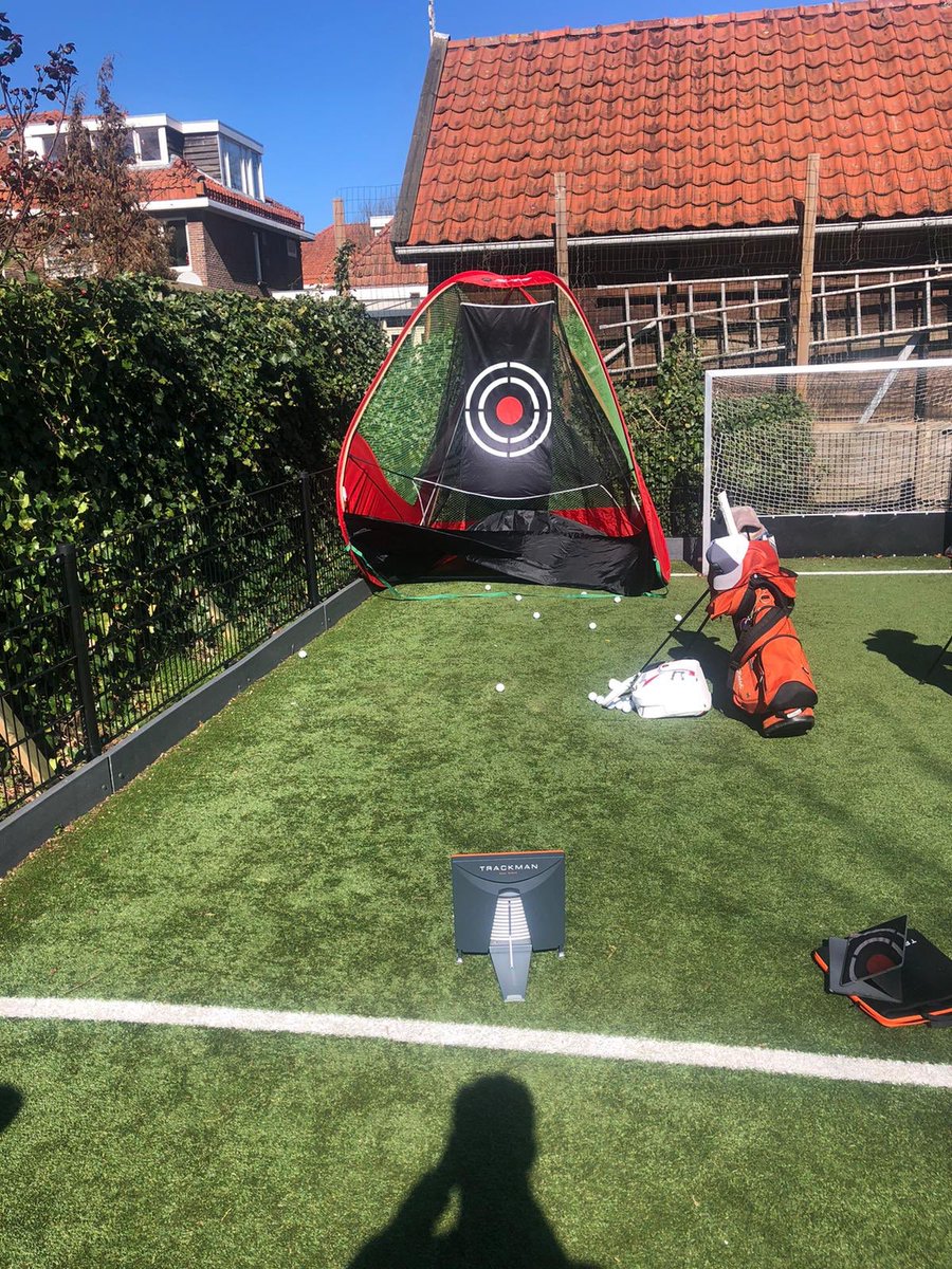 Golfcourses closed so we improvise and do some <a href="/trackman/">trackman</a> work in the back garden with my sons.#KeepYourDistance