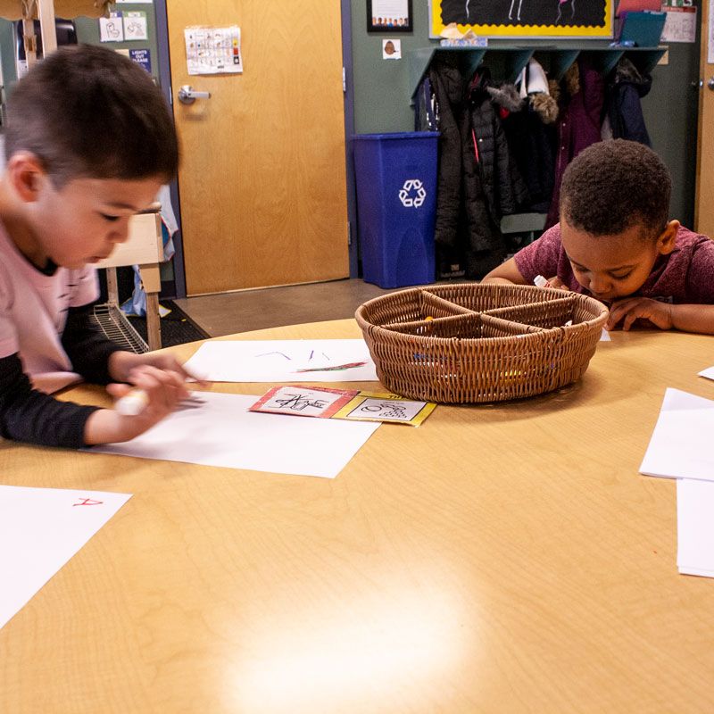 RESCalgary's tweet image. Concentration is needed to learn letters and write words - our friends are hard at work!
#writing #learning #RenfrewES