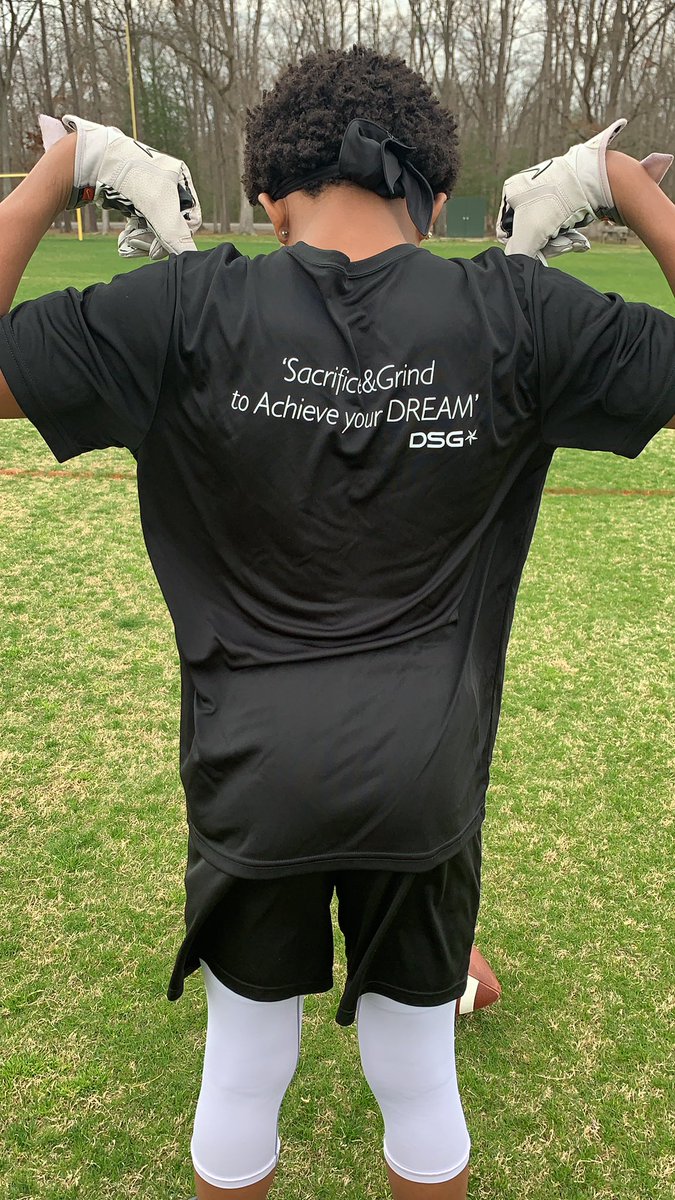 Dom_Book15's tweet photo. Our first US commit is no other than my nephew Malakiah Moore. He’s already received his shirt and is on the field putting in work! Malakiah will be playing WR/DB for the Varina Blue Devils next year. Let’s get this work #US #UnleashedSkills https://t.co/rw1Ih6I0iC