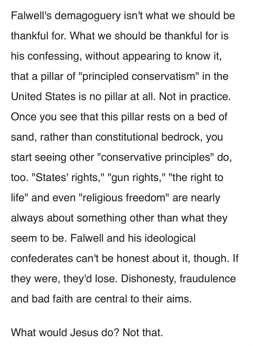 “It cannot and will not tolerate democratic change, despite change coming with the blessing of the majority. If the majority rules, Falwell and his confederates will abandon commitments to democracy.”  #COVIDIOT  #MAGAMasochism via  @salon  https://www.salon.com/2020/03/22/jerry-falwell-jr-just-unmasked-social-conservatism_partner/