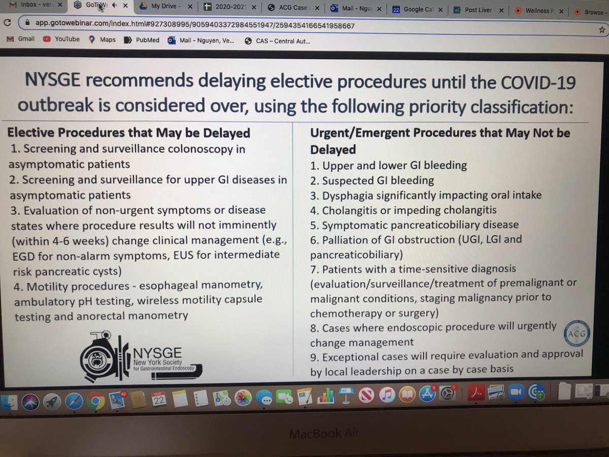 veronicanguyen's tweet image. List of types of GI procedures to be considered during this time per #NYSGE. Great webinar @AmCollegeGastro @ASGEendoscopy #medtwitter #GITwitter #COVID19