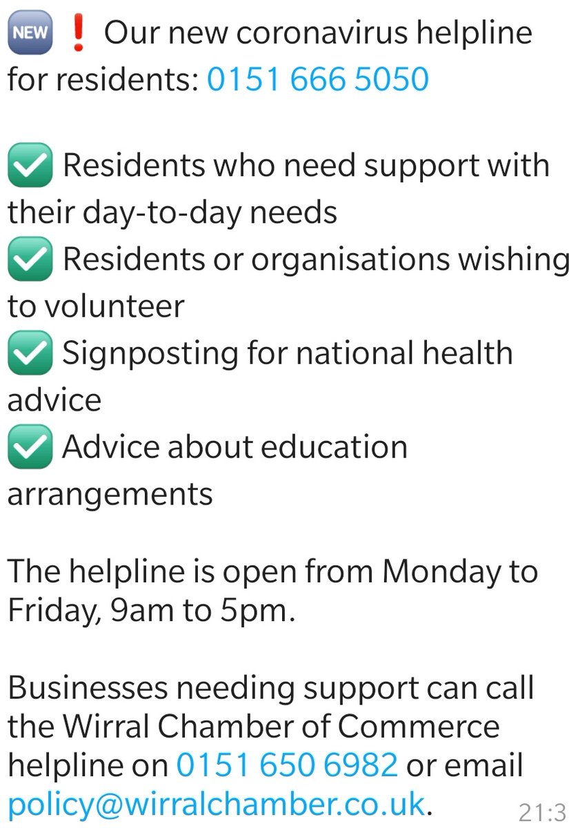 Demosocialists's tweet photo. Important update on the COVID-19 helpline set up by Wirral Council https://t.co/VMtnmH9y30