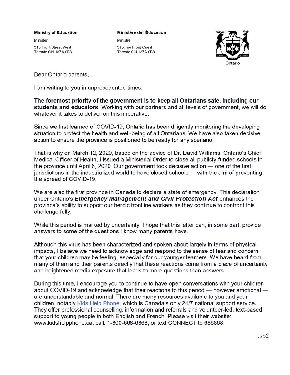 Sflecce's tweet photo. Please share my open letter to parents during #COVID19. We are in this together.

#onpoli https://t.co/joDcRhzxy8