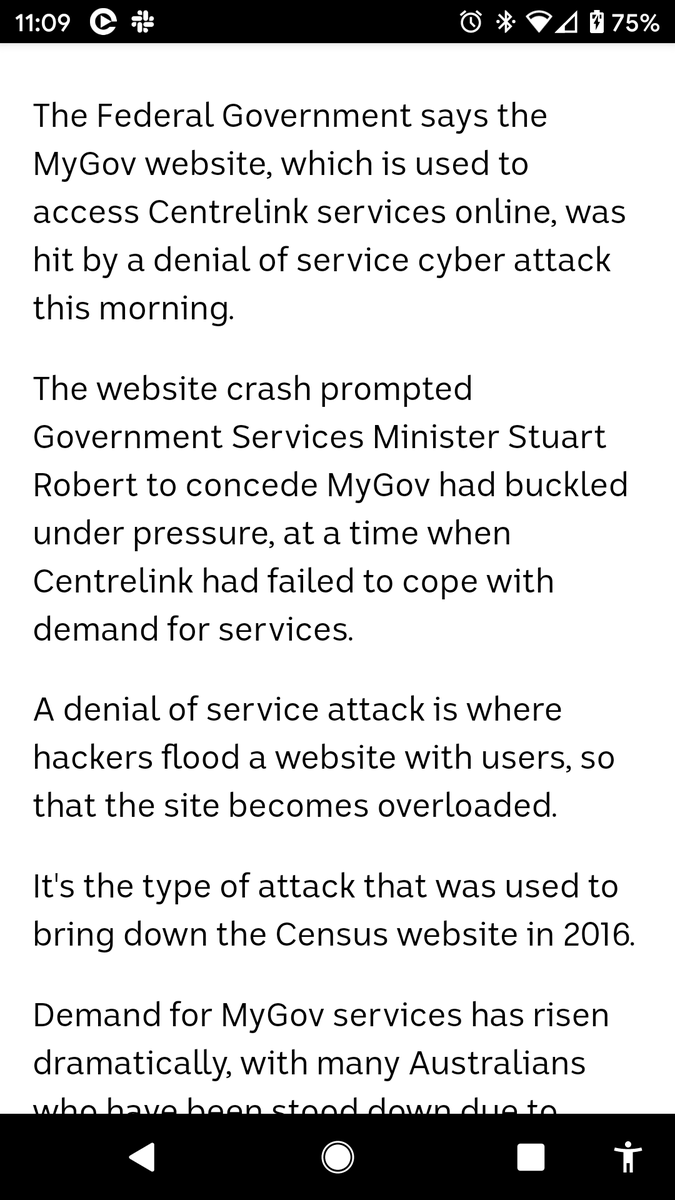ndbudd's tweet image. Doesn't exactly fill me with confidence when my government's IT staff don't know the difference between a DDoS attack, and infrastructure that's just not up to the job. @CenterlinkL @stuartrobertmp #auspol