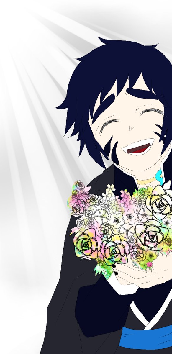しおん ラ 鬼滅の刃イラスト 獪岳 善逸の笑顔で花持ってるやつ 獪岳にしたんだけど可愛いな 花じゃなくて獪岳欲しいんだけど どこに行ったらころがってますか