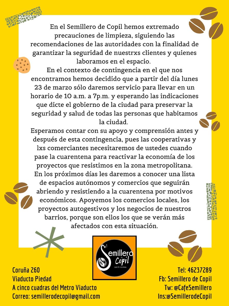 CafeSemillero's tweet photo. Pasen la voz, les esperamos! https://t.co/QCrzVdnVtu