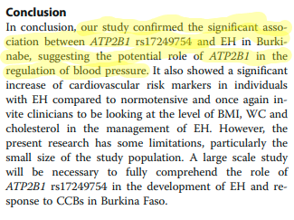 Positive association between ATP2B1 rs17249754 and essential hypertension: a case-control study in Burkina Faso, West Africa https://bmccardiovascdisord.biomedcentral.com/articles/10.1186/s12872-019-1136-x