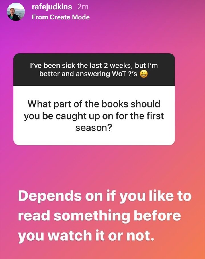 geekyeri's tweet photo. IG Q&A from @rafejudkins, part 1! Will add on in groups of 4 #TwitterofTime #wheeloftime #wheeloftimetv #WoT #WoTonprime #iswearimnotacreeper https://t.co/8pvSmDjBCv