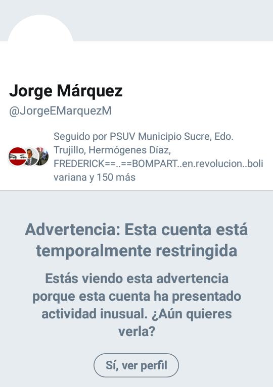 @lubrio : la cuenta de @jorgeEMarquezM está bloqueada 🤔🤔