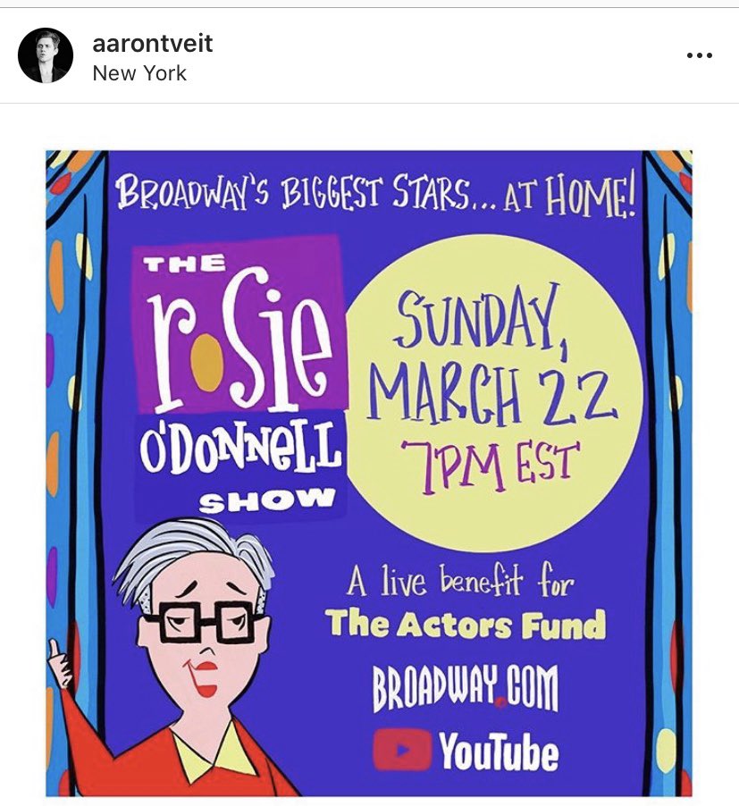 Who else is watching @Rosie on @broadwaycom or @YouTube? She is doing a “one night only” show to raise funds for the #broadway community. So many Incredibly talented Hollywood and Broadway stars to entertain us! @TheActorsFund #rosieodonnell