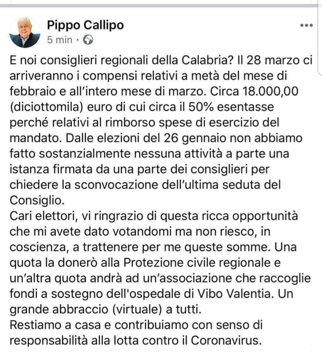 ellellev_'s tweet photo. "Ma non riesco in coscienza a trattenere pe me questa  somma! "
#onesta #COVID19italia #fondi #ospedale #calabria #pippocallipo https://t.co/v9FjHikQK9