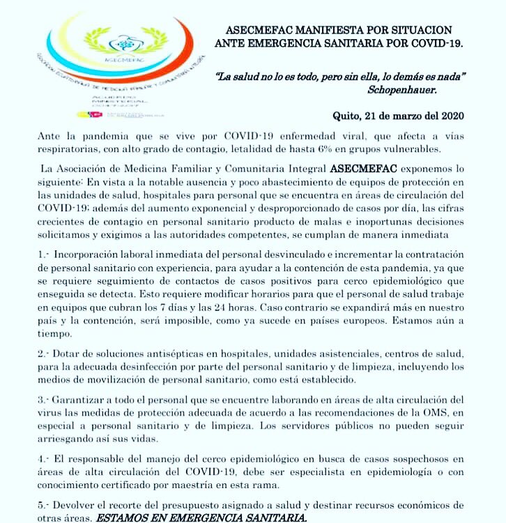asecmefaunidos7's tweet photo. ASOCIACIÓN ECUATORIANA DE MEDICINA FAMILIAR Y COMUNITARIA INTEGRAL-  ASECMEFACAcuerdo Ministerial No. 0047-2017-MSP
Quédate en Casa es de gran ayuda 
Medidas de protección y prevención 

*#ASECMEFAC:* @martinez_tigre @ottosonnenh @asecmefaunidos7 @MashiRafael @opsoms @Salud_Ec https://t.co/vp2tMqJ0hb