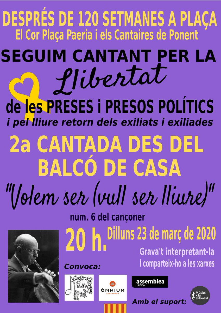 JaumeAeRos's tweet image. Avui a les 20h, aplaudiment ben llarg a tot el personal sanitari. I llavors, 2a cantada des de casa per #LlibertatPresosPoliticsiexiliats.
#VullserLliure
@CorPaeria 
PD: poden passar l&apos; estat d&apos;alarma a casa o no?
