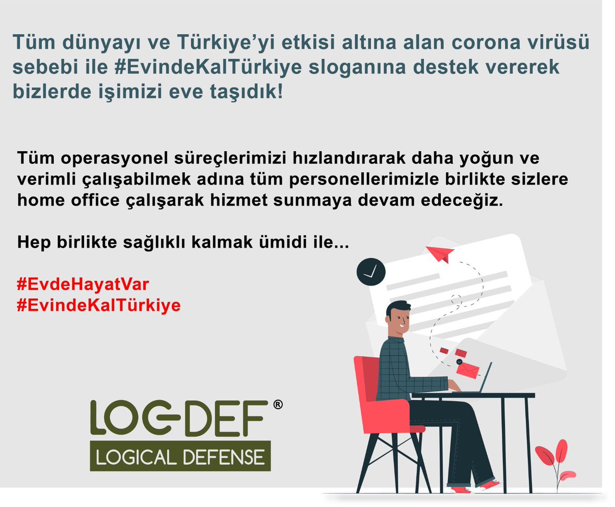 LogicalDef's tweet image. Tüm dünyayı ve Türkiye’yi etkisi altına alan corona virüsü 
sebebi ile #EvindeKalTürkiye sloganına destek vererek 
bizlerde işimizi eve taşıdık! 
Hep birlikte sağlıklı kalmak ümidi ile...

#EvdeHayatVar
#EvindeKalTürkiye
#LogDef