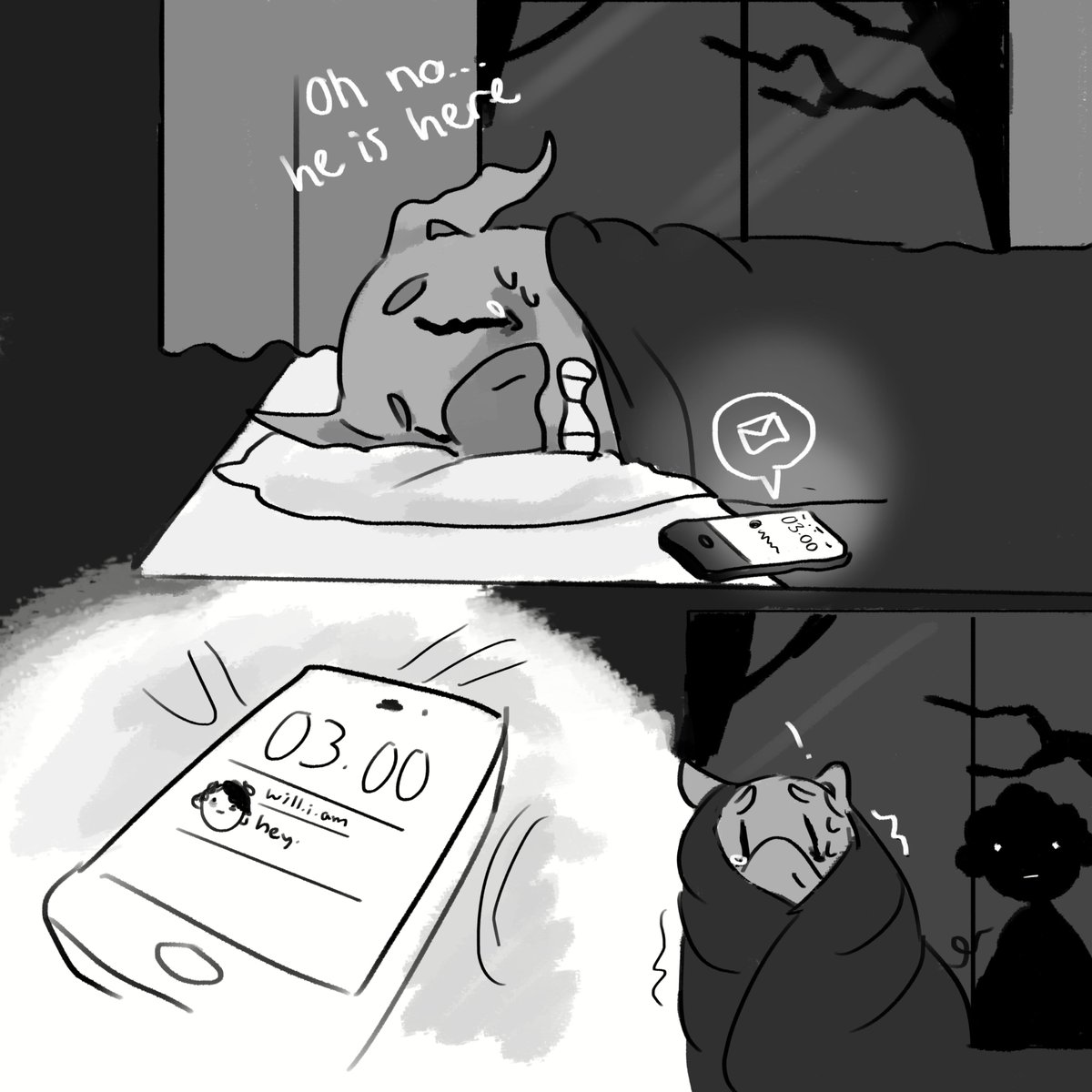 day 7 in quarantine 
I drew a horror comic...  (its 3 am) I'm so bored help I-
@Technothepig @WilburSoot 