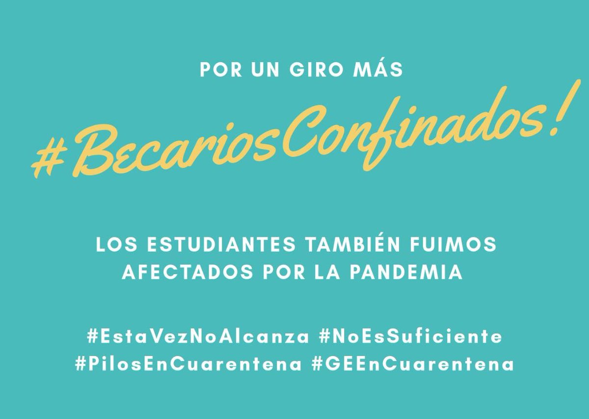 Solicitamos ayuda al estado. 

<a href="/ELTIEMPO/">EL TIEMPO</a> <a href="/BluRadioCo/">BluRadio Colombia</a> <a href="/DanielSamperO/">Daniel Samper Ospina</a> @Canalunocol <a href="/serpilo_paga/">Ser Pilo Paga</a> <a href="/ICETEX/">ICETEX</a> <a href="/Mineducacion/">MinEducación</a> <a href="/IvanDuque/">Iván Duque 🇨🇴</a>
#PiloEnCuearentena #UnGiroMas
#EstaVezNoAlcanza #BecadosConfinados #GEEnCuarentena