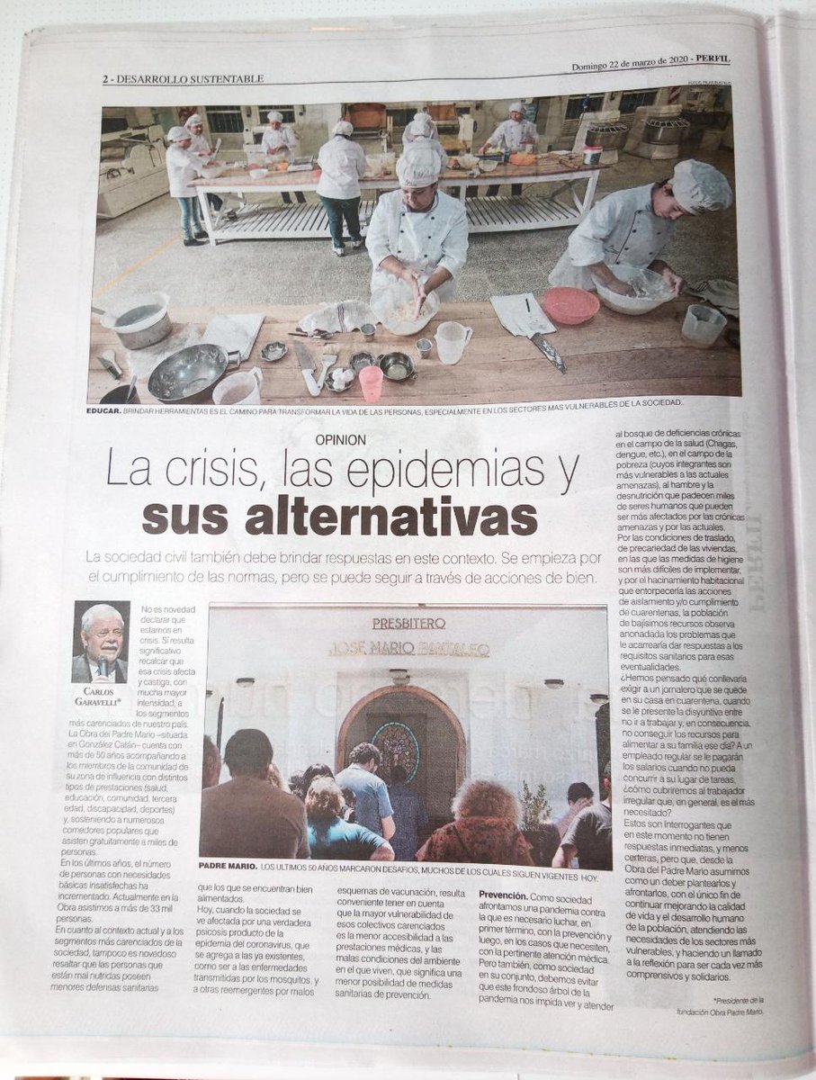 obrapadremario's tweet photo. Carlos Garavelli, presidente de la Obra del Padre Mario, en @perfildiario: "Como sociedad en su conjunto, debemos evitar que este frondoso árbol de la pandemia nos impida ver y atender al bosque de deficiencias crónicas en el campo de la salud (Chagas, dengue, etc),... (sigue) https://t.co/g3JVWrtBoY
