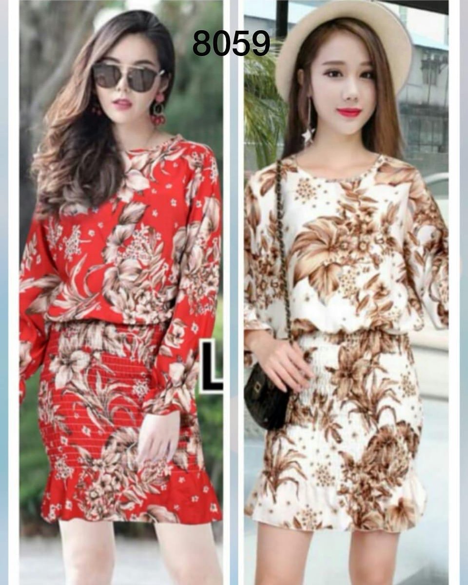 MERYVERONICA3's tweet image. 135ERN Dres motif bunga  tgn pjng 8059   Bahan katun rayon prisket ld90 fit L IMPORT