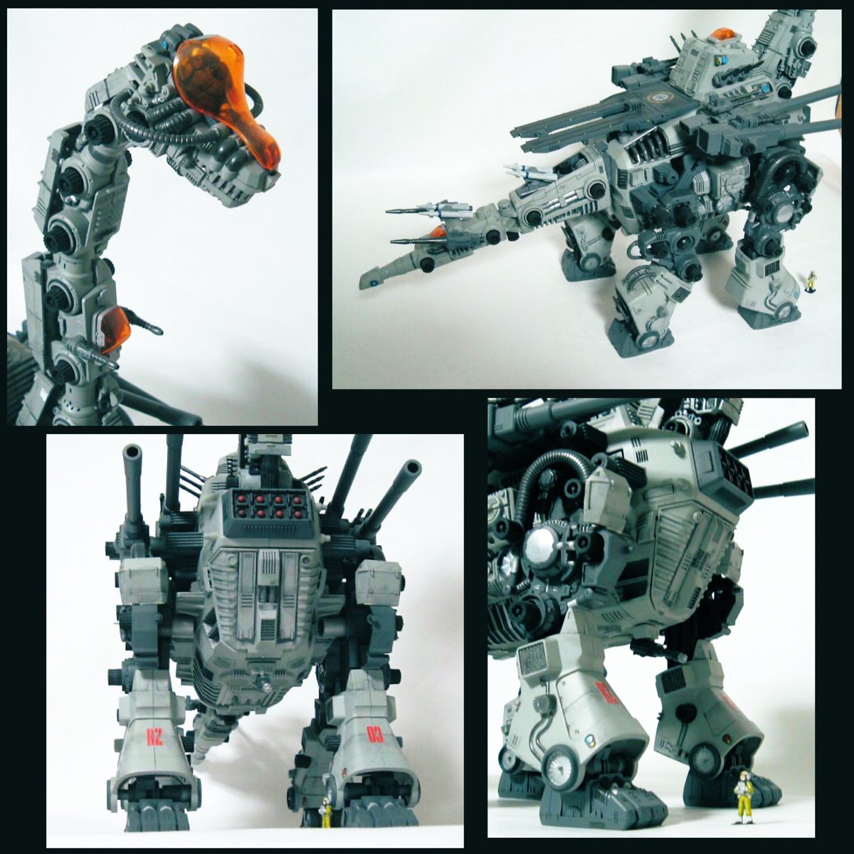 No 29 04年に製作した ウルトラザウルス 改造機です 当時の最新学説を参考に尻尾を短くした上で持ち上げたアクティブなスタイルに変更しました 首の延長や前足の付け根位置下げでオリジナルより全高が高くなっています また頭部コクピット内は複座化し No 29 04年に製作した ウルトラザウルス 改造機です 当時の最新学説を参考に尻尾を短くした上で持ち上げたアクティブなスタイルに変更しました 首の延長や前足の付け根位置下げでオリジナルより全高が高くなっています また頭部コクピット内は複座化し