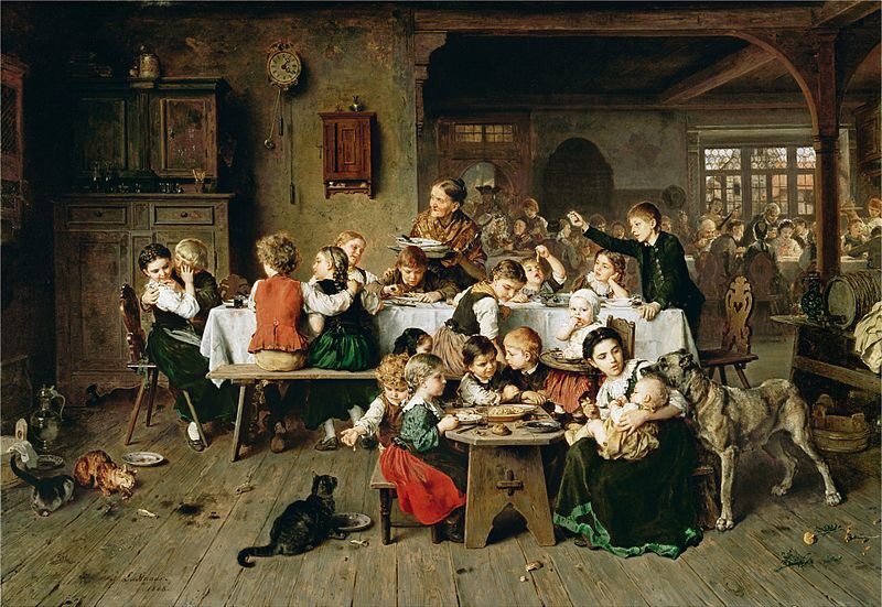 Painting by the German painter Ludwig Knaus (1829-1910):

"Children at the table, 1868."