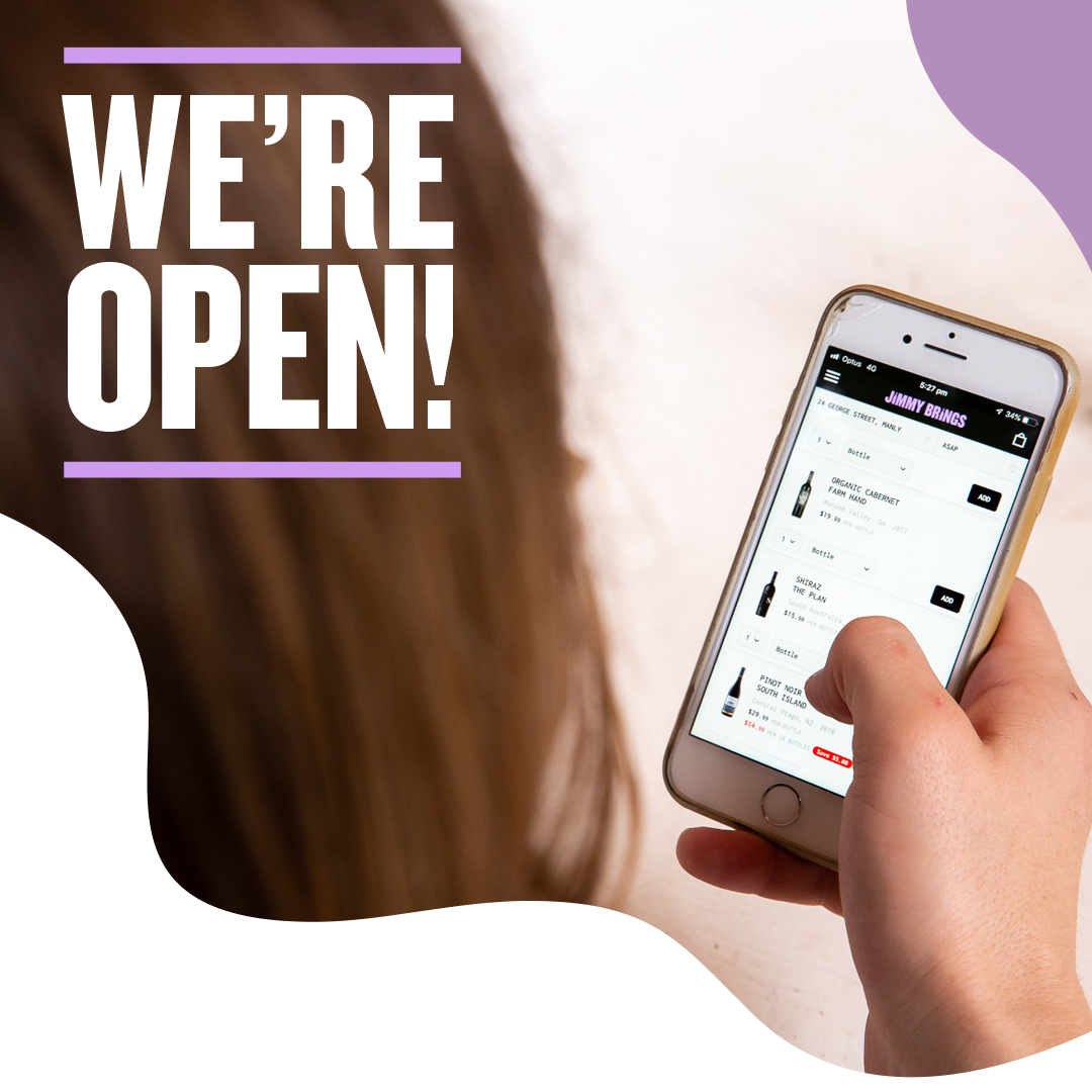 Good news! We're open and trading as normal! Drinks delivered cold in 30 mins. Read more about our #COVIDー19 response here: jimmybrings.com.au/response/