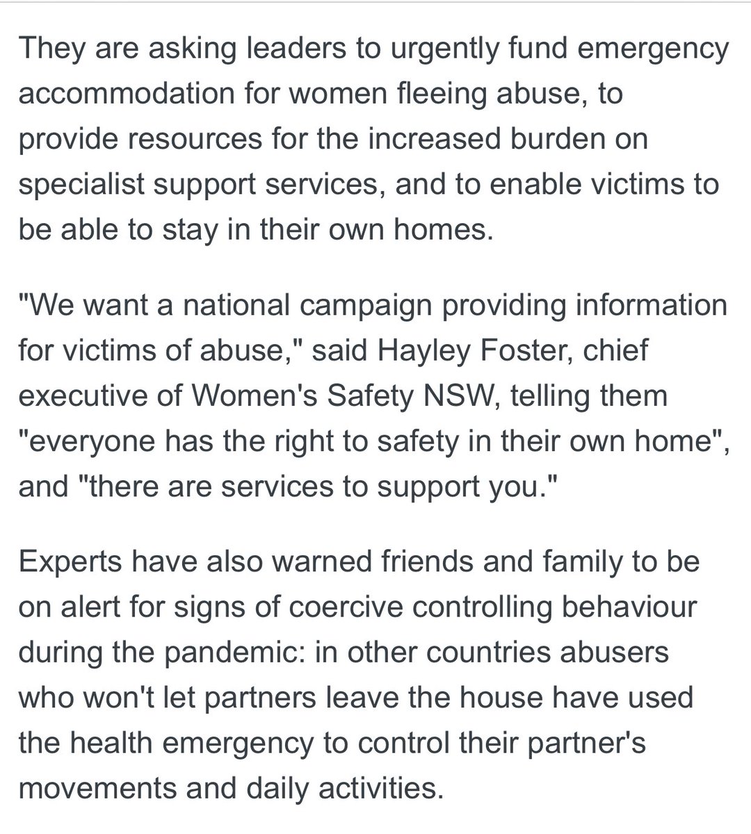 Following reports of domestic abuse as much as tripling in  #China during recent periods of isolation, advocacy groups in  #Australia have been urging state and federal governments to act swiftly to better protect vulnerable women.  #coronavirus  #COVIDー19