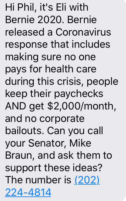 @jljacobson @JamesDaviscourt @ewarren I received a text from the campaign urging me to contact my senator and voice support for a pro-worker coronavirus response. I'm assuming supporters all over the country got them as well and were directed to their respective senators.