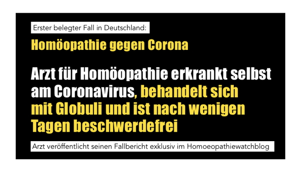 Watchblog_H's tweet photo. For the first time worldwide, a doctor for #homeopathy reported today how he fell ill with #coronavirus #covid19, treated himself with globules and was free of symptoms after a few days. Exclusively in https://t.co/ObEGwKt7J4 his detailed case report https://t.co/RmkkSAqei2 https://t.co/bMDuywl3oy