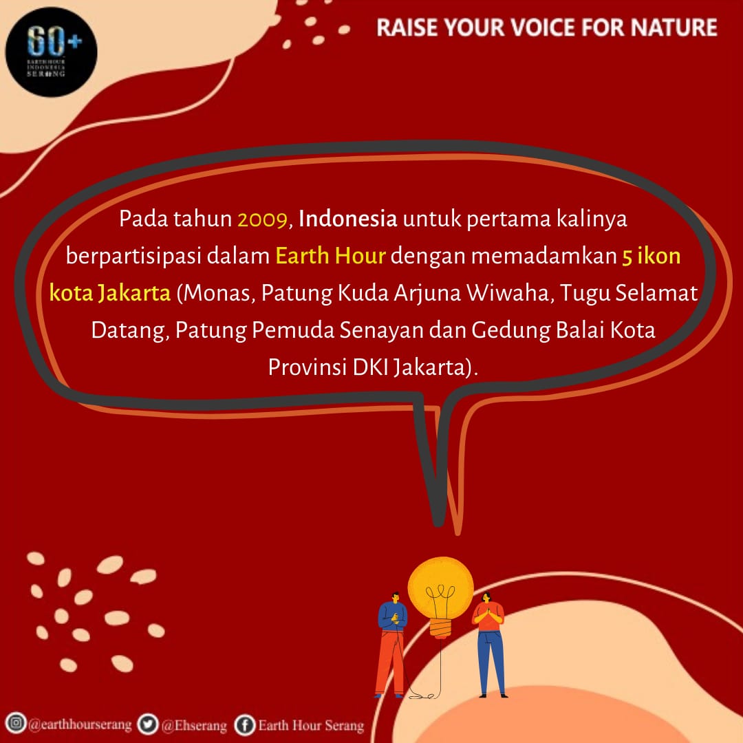 Tahukah SobatEH? Sedikit berbeda dengan di negara-negara lain, Earth Hour di Indonesia tumbuh menjadi gerakan masyarakat yang tergabung dalam komunitas Earth Hour di berbagai kota dari Papua hingga Aceh.