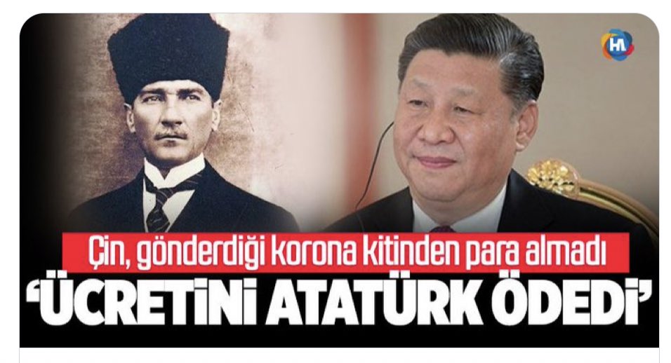 Çin , 1940  ülkelerinde yaşanan
kolera salgını sonrası Atatürk
döneminde kurulan akademinin
kendilerine yaptığı yardım
dolayısıyla 

Çin ;'2 Milyon virüs kiti gönderildi' dedi
Ücreti; 'Ücretini ATATÜRK ödedi.' dediler.

Her Daim Yanımızda ATAM
#MustafaKemalATATÜRK 
#pazartesi