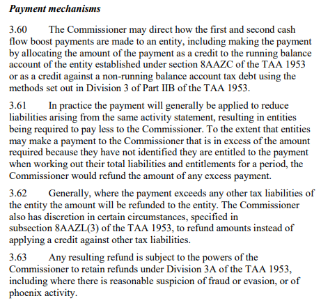 iancshaw's tweet photo. @Clayton_Oates @LieletteCalleja @ato_gov_au @Eye_on_Books According to the explanatory memorandum, it will be applied against ATO balance and refunded if it exceeds "any other tax liabilities of the entity" https://t.co/PU0mFB15gU
